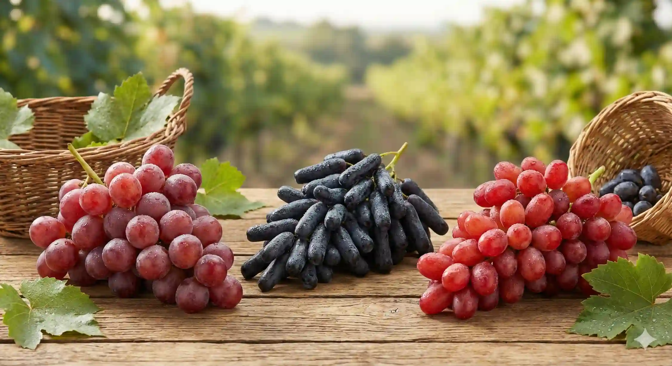 مقایسه ظاهری انواع انگور ترکمن ۴، رد گلوب و فلیم سیدلس.